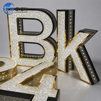 Huruf LED Mewah Bergaya Emas, Berkilauan Seperti Bintang, Huruf Berlian, Logo LED Custom untuk Bisnis