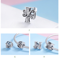 925 Sterling Argent Lettre Vintage A à Z 26 Lettre Charmes Ajouré CZ Alphabet Perles Fit Charm Bracelet BSC030