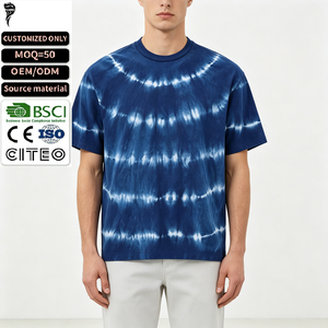 OEM ODM Men Tie Dye <b>T</b> <b>Shirt</b> Blue <b>White</b> Striped Crew Neck Short <b>Sleeve</b> Oversized Casual Cotton Tee Custom - Product Image 1