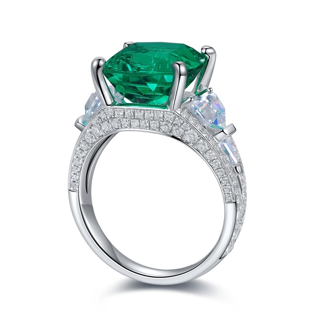 Jewelry Trendy High Quality  S925 Silver Cultivated Emerald  Ring   Unisex Engagement Ring  for Wedding Party or Gift