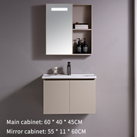 Kabinet Wastafel Kamar Mandi Modern dari Aluminium yang Dipasang di Dinding dengan Bak Keramik dan Lampu Sensor