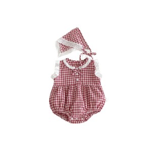 Nuova Tutina Estiva 2026 per Neonata, Pagliaccetto a Triangolo in Cotone a Quadri Rossi con Fascia per Capelli, Stile Coreano, per Gattonare - Product Image 5
