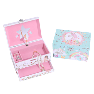 Boîte à bijoux musicale ballerine imprimée licorne arc-en-ciel avec miroir intégré, organiseur de bijoux pour cadeau d'anniversaire ou de fêtes pour enfant - Product Image 1
