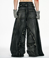 Pantalon streetwear multi-déchiré en jean patchwork, coupe bootcut, design original, pour homme et femme, grandes tailles