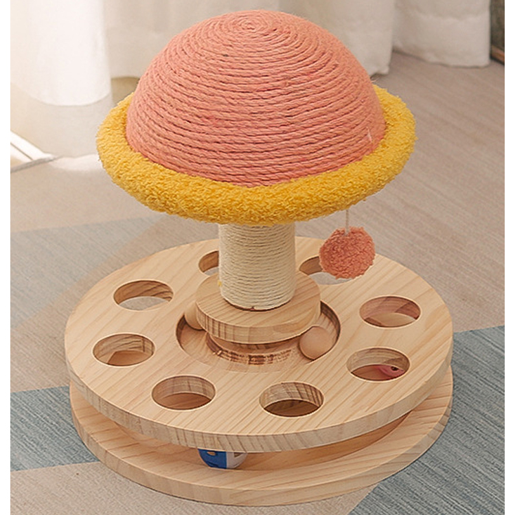 Wholesale solid wood turntable cat toy sisal grinding claw amusing one cat scratching board cat toy