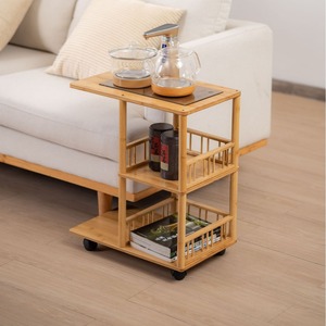 Carrito de té de madera de 3 niveles, mesa auxiliar móvil con ruedas para sala de estar, color madera natural - Product Image 4