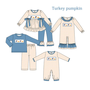 Personnalisé Thanksgiving Jour Dinde Citrouille Enfants Vêtements Tenues Enfant Bulle Barboteuse En Gros Frère Allumette Bébé Vêtements Styles - Product Image 1