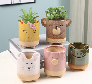 Pot de fleurs minimaliste unique en porcelaine faite à la main, motif animal de dessin animé, finition émaillée, trou de drainage, <span class=keywords><strong>sur</strong></span> <span class=keywords><strong>pied</strong></span>, pour <span class=keywords><strong>intérieur</strong></span> - Product Image 4