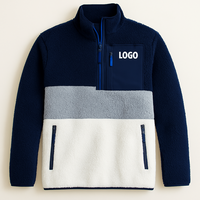Sweat à capuche personnalisé pour homme, style streetwear, polaire, fermeture éclair 1/4, polaire sherpa avec bloc de couleur sur le devant, pull 1/4