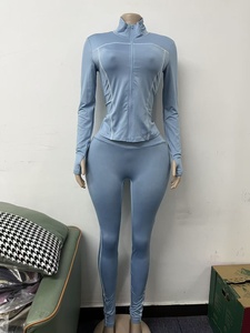 Mùa Thu Mới Màu Rắn Căng Ba Mảnh Activewear Set Với Cardigan Crop Top Áo Và Eo Cao Quần Và Tank Top - Product Image 5