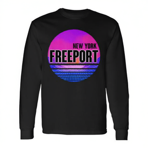 Freeport Vaporwave New York T-shirt a maniche lunghe dal design retrò, vestibilità unisex - Product Image 2