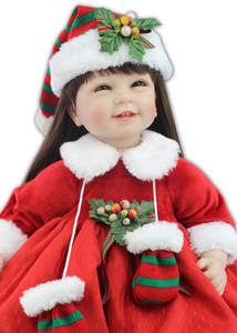 NPK 55cm Cadeaux de Noël et d'anniversaire Jouets pour enfants Poupée rouge <span class=keywords><strong>Robe</strong></span> réaliste Poupée fille Reborn Sourire Poupée Reborn - Product Image 3