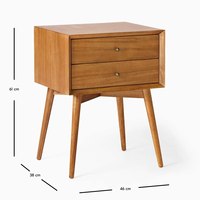 Table de chevet nordique en bois de luxe léger et durable avec deux tiroirs, table de nuit moderne en teck à pieds évasés, table d'appoint de chambre