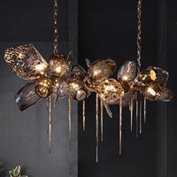 Lámpara de Araña de Cristal MAJ de Lujo, Cristal Dorado, Iluminación LED E26, Altura Ajustable, Garantía de 5 Años, para Sala de Estar, Vestíbulo de Hotel