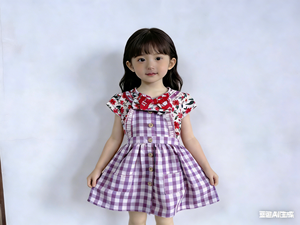 ชุดเดรสเด็กน่ารักขายส่งยอดนิยม ลายตารางกิ๊งแฮมพร้อมแขนเสื้อลายดอกไม้และที่คาดผมเข้าชุดสำหรับเด็กหญิงตัวเล็ก - Product Image 5