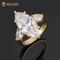 Anillo de compromiso y boda de lujo de oro de 18 quilates con diamante cultivado en laboratorio Goldleaf, corte marquesa, color E, personalizado, para aniversario y uso diario