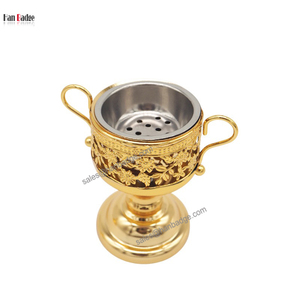 Bruciatore di Incenso in Metallo <span class=keywords><strong>Oro</strong></span> e Argento con Diffusore a Croce e Anello, Porta Carbone per Sandalo Aromatico - Product Image 3