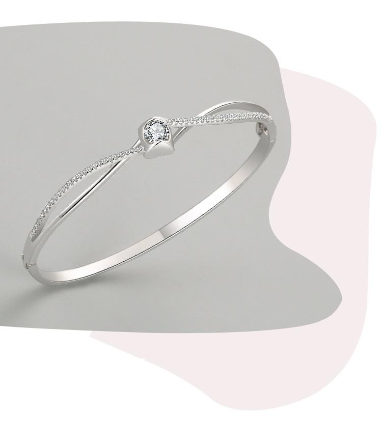 925 Sterling Silver Bangle with Cubic Zirconia - Simple yet Luxurious