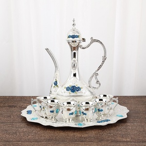 Mới phong cách thời trang cao cấp kim loại Hip Flask ấm trà và rượu vang trắng thủy tinh sang trọng hợp kim vàng cao cấp Wine cup Gift Set với khay - Product Image 6