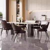 Chaise de salle à manger moderne en cuir PU avec dossier incurvé, accoudoirs et pieds en métal pour la maison, le bureau et l'hôtellerie