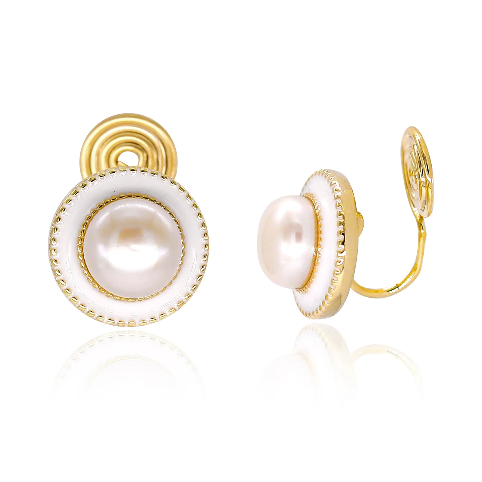 Street Fashion Pearl Studs 14k Gold Plated Clip On Earrings Modern Custom Design Non Tarnish Water Proof Spring Earrings