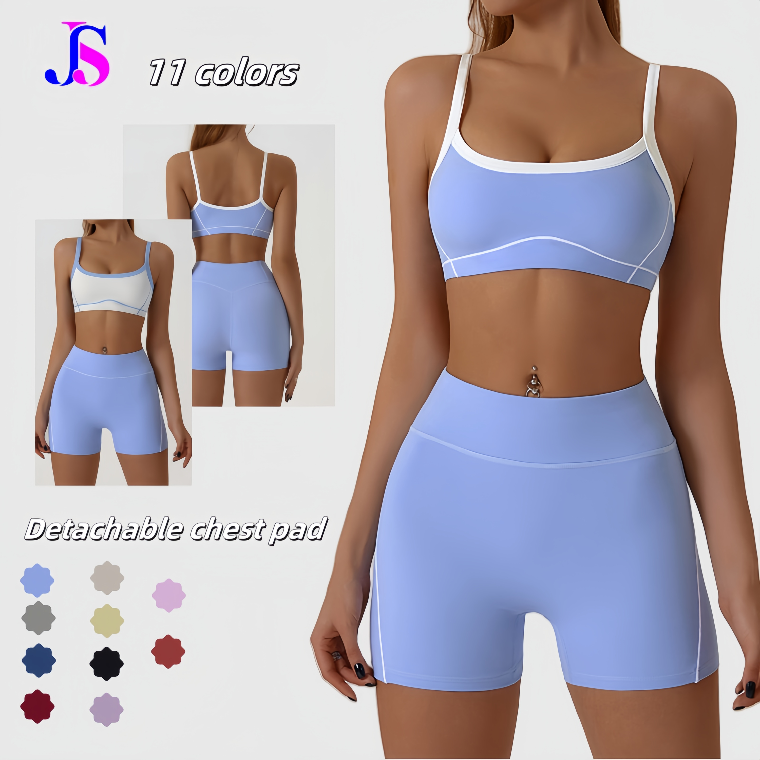 Seamless Breathable Elastic Color Blocking Sports Bra Tummy Control High Waist Shorts 2 Piece Yoga Set Women Gym Fitness Outdoor