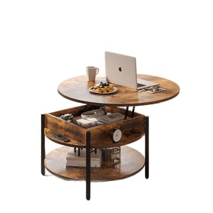 Cross-border multi-layer round coffee <b>table</b>, height adjustable, large capacity storage <b>table</b>, simple small apartment home - Product Image 5