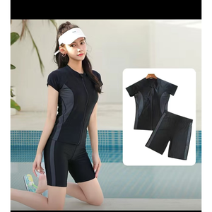 Set di costumi da bagno a manica corta da donna con cerniera x taglia digitale stampato slip da nuoto per spiaggia e piscina - Product Image 1