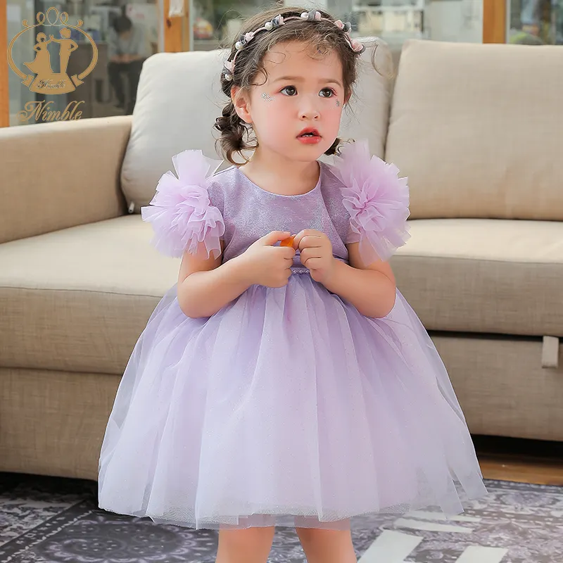 NIMBLE Flutter Sleeve Tulle Toddler neonate abiti Casual Flower Girl abito da sposa adolescente festa di natale abito da ballo abiti