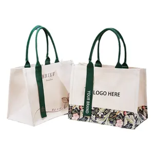 Nuova moda ricama pittura a olio Eco cotone Tote bag in tela da donna con Logo stampato personalizzato per lo Shopping Casual