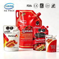 Sachet Doypack à bec verseur, imprimé sur mesure, de qualité alimentaire, anti-fuite, pour l'emballage de sauce chili, ketchup et sauces salade