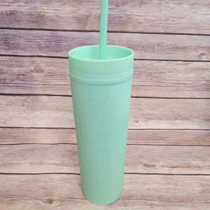 Wholesale 16oz Double Wall <b>Reusable</b> Matte Plastic Acrylic Cylindrical Skinny Tumbler <b>with</b> <b>Lid</b> Straw BPA Free in Bulk - Product Image 2