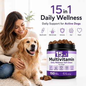 Suplemento Masticable para Perros Mayores y Cachorros, 15 en 1, para la Movilidad, Inmunidad y Digestión, 150 Masticables Blandos - Product Image 2