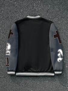 고품질 남성용 블랙 레터맨 자켓 빈티지 캐주얼 맞춤 자수 DTF 로고 패치 야구 바시티 자켓 - Product Image 2