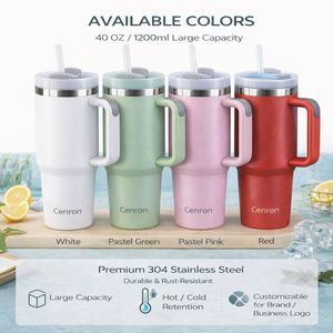 Mug de voyage isotherme en acier inoxydable 40oz 30oz personnalisé par sublimation, sans BPA, avec paille et poignée - Product Image 4