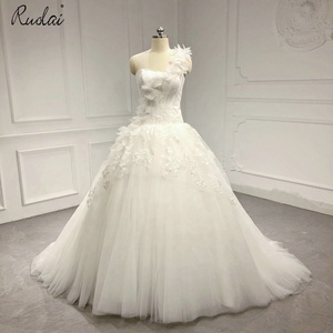 OWD-H2312 una spalla spalline fiori abiti da sposa Tulle Appliqued abito per <span class=keywords><strong>matrimonio</strong></span> - Product Image 1