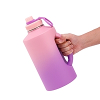 Bouteille d'eau isotherme en acier inoxydable de 2200 ml (74 oz) demi-gallon, avec poignée, sans BPA, pour le sport, avec logo personnalisé, dégradé de couleurs