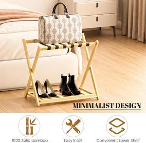 Paquete de 2 Soportes de Bambú <span class=keywords><strong>para</strong></span> Maletas, Plegables y Resistentes, con Estante de Almacenamiento - Product Image 5