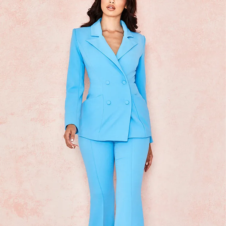 Nouveau design de costume complet pour femmes bleu ciel costume pour femmes blazer pour dame bureau