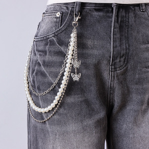 Chaîne de taille Yueli pour femme, multi-couches, imitation perles, double anneau, avec breloque papillon, style Hip Hop Punk, pour usage quotidien - Product Image 1