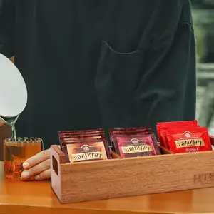 Rak kantong teh kayu pedesaan, wadah penyimpanan kantong teh kopi, teh gula, pemanis, minuman, kotak kantung teh