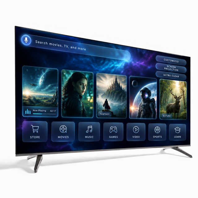 32 42 50 Inch Smart LED TV Android 15 WiFi FHD Television with DVB-T2 S2 Tuner Borderless Design Wholesale Factory Price OEM/ODM