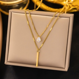 Collier pendentif double couche en acier inoxydable 316L, forme goutte, style européen et américain, élégant et charmant pour femme, <span class=keywords><strong>bohème</strong></span> - Product Image 3