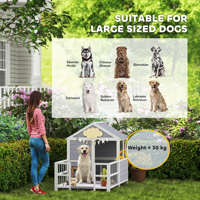Caseta Premium para Perros de Exterior de 61 Pulgadas, Color Gris Madera, con Techo Impermeable, Marco Elevado, Ventilación y Ventanas de Visión, para Todas las Estaciones, Tamaño Pequeño