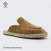 Fabricants de chaussures LANCI, chaussures de luxe sur mesure pour hommes, pantoufles en daim avec corde en jute, mocassins, chaussures mi-chaussures faites à la main sur mesure avec logo