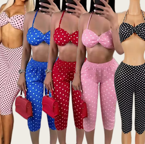 Viviblook Z1208ST01 Nuevo Conjunto Casual para Mujer con Estampado de Lunares, Top Corto Sexy con Tirantes y Pantalones Cortos para Mujer - Product Image 1