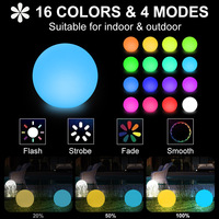 Boule lumineuse LED rechargeable en plastique de 30 cm/11,81 pouces, 16 couleurs changeantes, étanche, flottante, pour piscine, intérieur/extérieur, décorative