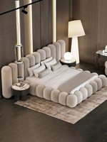 Lit double de luxe pour chambre à coucher, lit rembourré en tissu minimaliste, lit king-size, cadre de lit queen-size pour villa