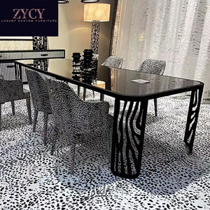 Cao cấp hiện đại thép không gỉ bàn ăn đặt biệt thự sang trọng nhà hàng nhà kính cường lực đồ nội thất có thể điều chỉnh phòng ăn - Product Image 4