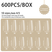 600 faux ongles ballerine à couverture complète, forme cercueil effilée moyenne, en ABS souple, transparents, naturels, style French, pour salon de manucure